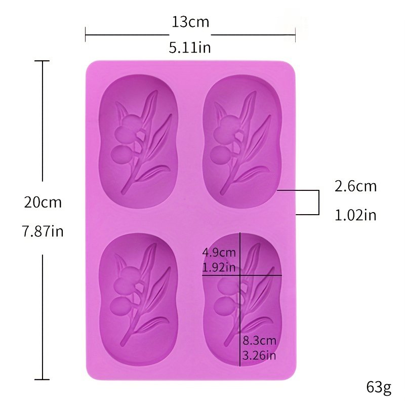 Kaijie 4-Hole Oval Olive Tree Silicone Soap Mold Diy Soap Making Kit Handmade Bath Soap Craft Supplies