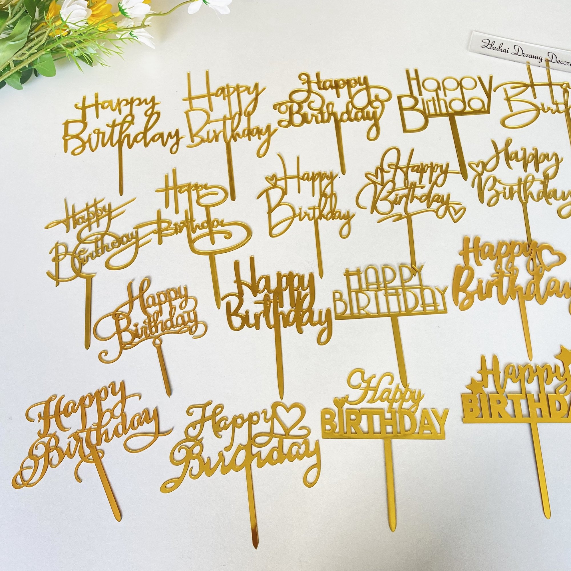 New Cheap Arrival Happy Birthday Acrylic Cake Decoration Supplies Individual Packing Cake topper for Wedding Birthday Party