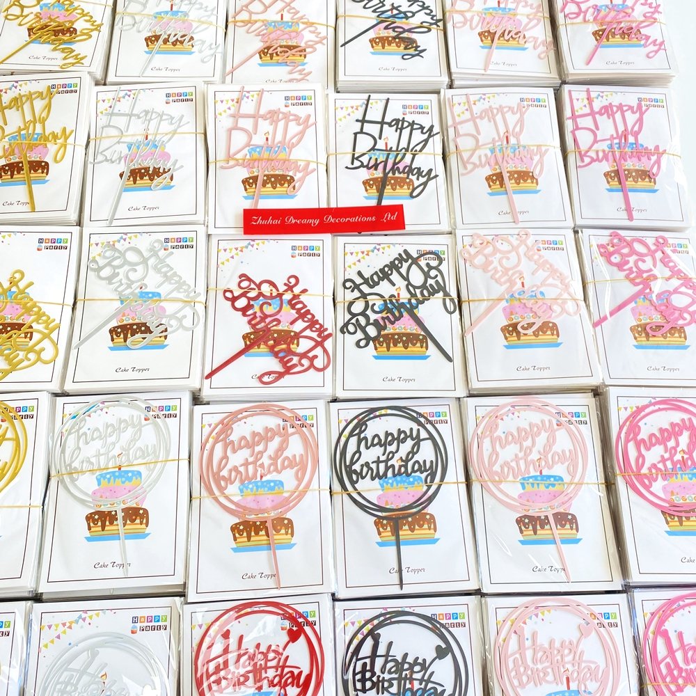 New Cheap Arrival Happy Birthday Acrylic Cake Decoration Supplies Individual Packing Cake topper for Wedding Birthday Party