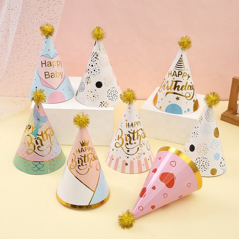 Adult Children's Party Hats Baby's first Birthday Party Birthday Hat Hairball Party supplies happy birthday decoration 2024