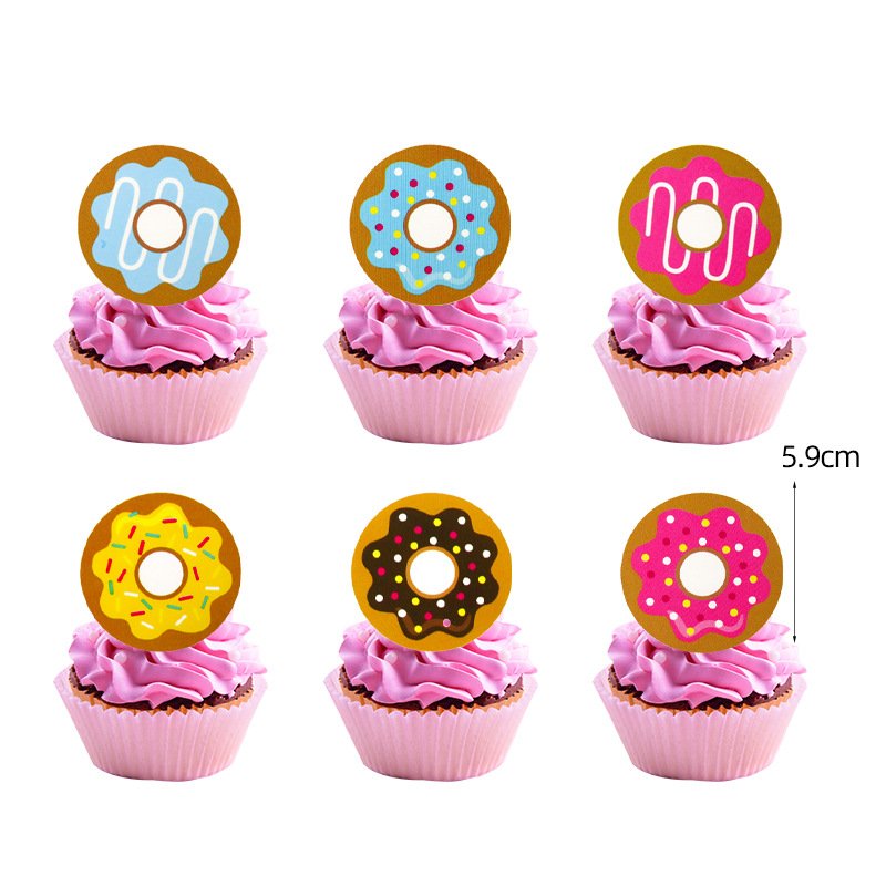 LEMON 2022 New Ins Cute Pink Donut Birthday Party Decorations Supplies Cake Topper Happy Birthday Banner Kid Baby Shower
