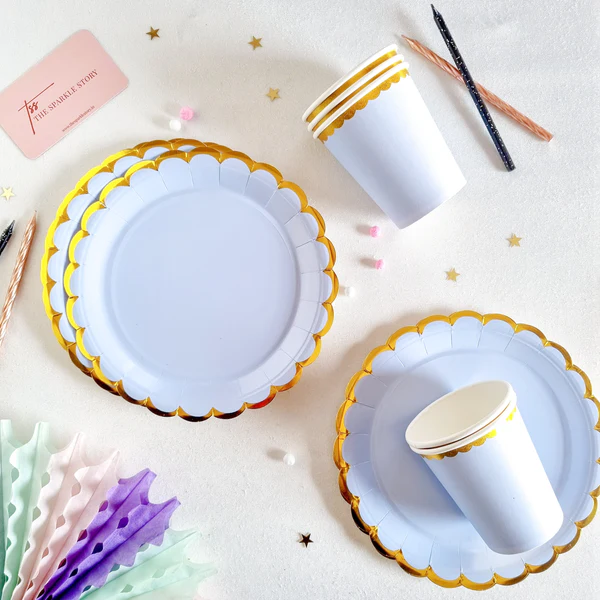 Custom Logo 9inch Round with Scallop Rim Disposable Birthday Party Paper Plate Dessert Plates Dinner Plates Party Supplies 8PCS