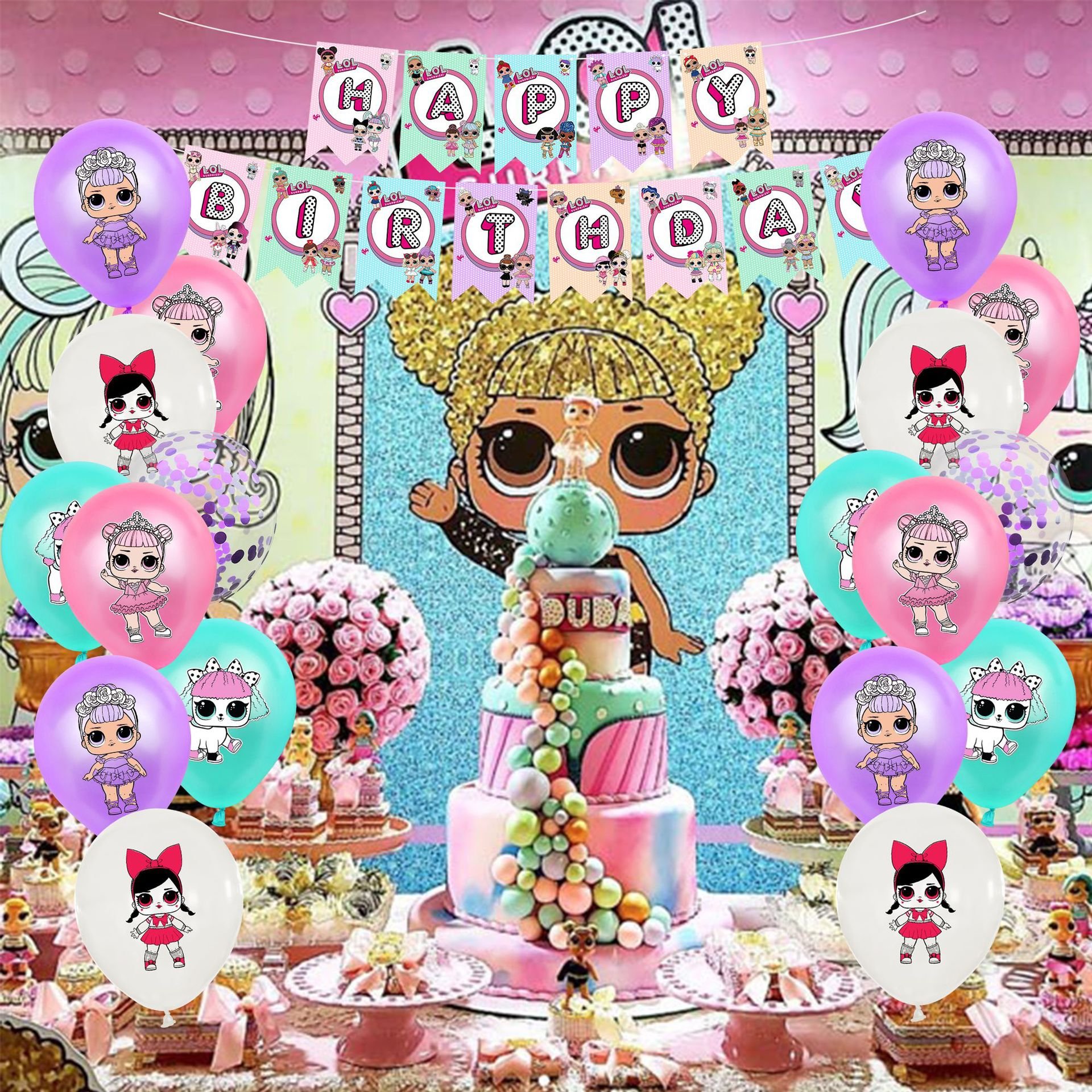 LOL Doll Party Supplies Birthday Decorations Party Balloon Set Surprise Girls Pink Surprise Game Party Supplies for Kids X6050