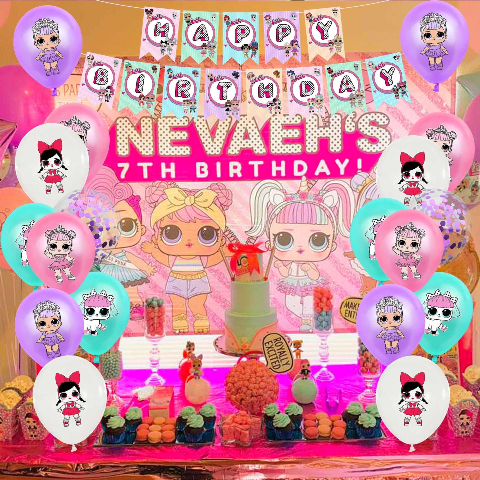LOL Doll Party Supplies Birthday Decorations Party Balloon Set Surprise Girls Pink Surprise Game Party Supplies for Kids X6050