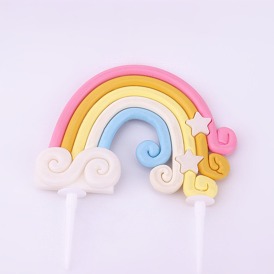 New Soft Rainbow Cake Flag Rainbow Cake Decoration Star Smiley Rainbow Cake topper Baking Dress Up