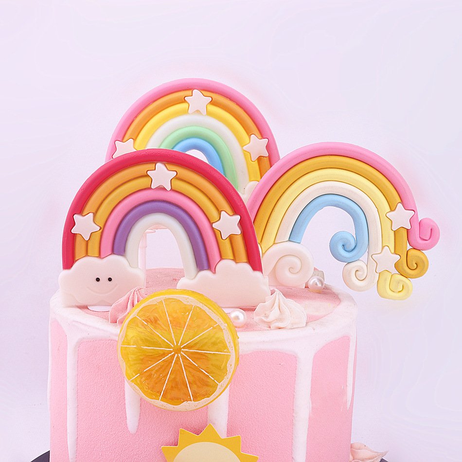New Soft Rainbow Cake Flag Rainbow Cake Decoration Star Smiley Rainbow Cake topper Baking Dress Up