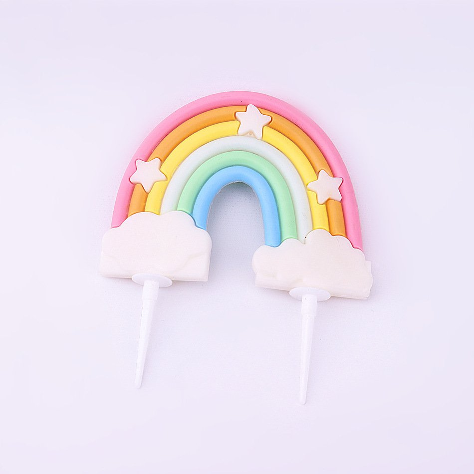 New Soft Rainbow Cake Flag Rainbow Cake Decoration Star Smiley Rainbow Cake topper Baking Dress Up