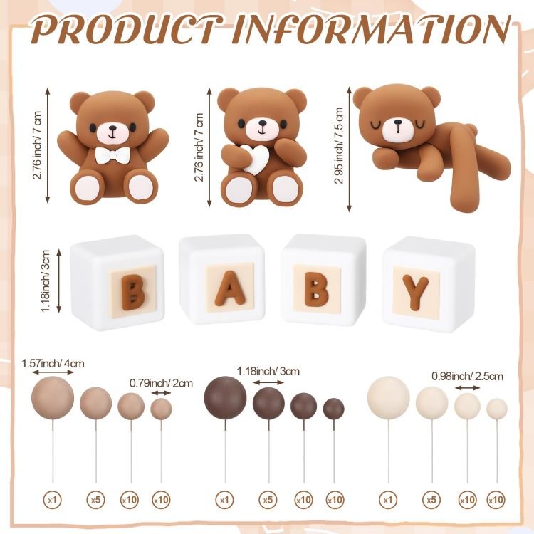 3D Bear Foam Ball Cake Toppers Mini Balloons Cake Decorations for Baby Shower Birthday Party Cake Decorations