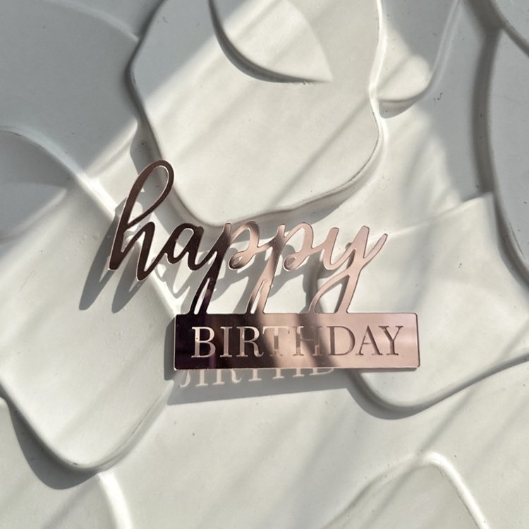 Hstyle Acrylic Happy Birthday Happy Anniversary Cake Topper Mirror Cupcake Topper Side Cake Decoration Cake Inserts Hollow Frame
