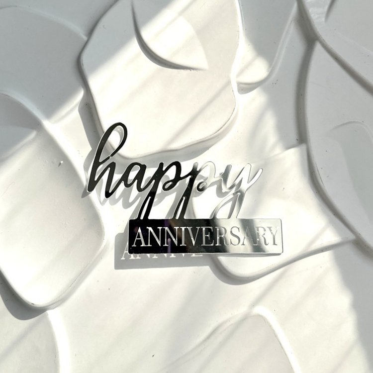 Hstyle Acrylic Happy Birthday Happy Anniversary Cake Topper Mirror Cupcake Topper Side Cake Decoration Cake Inserts Hollow Frame
