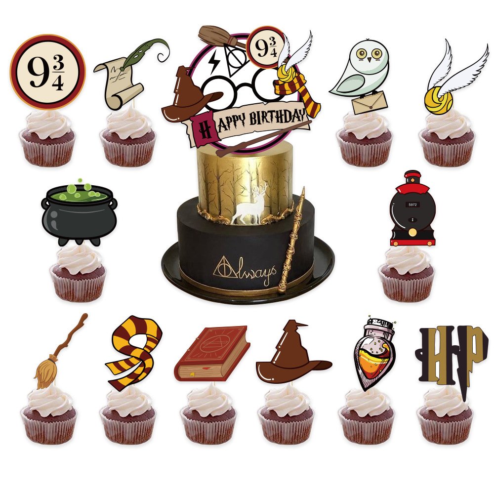 Harry Birthday Potter Halloween Party Decoration Happy Birthday Magic Theme Magic Wizard School Balloons Cartoon Cake Topper