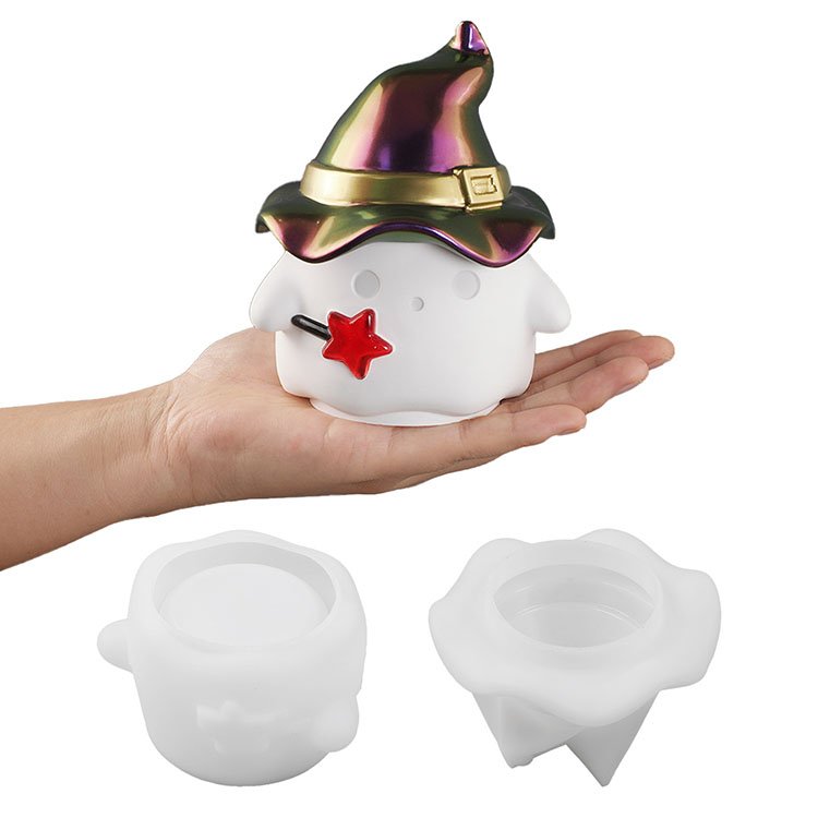 YS DIY Hat Ghost Storage Jar Silicone Mold Handmade Halloween Jewelry Storage Box With Lid Candle Mould Set Festival Decor Gifts