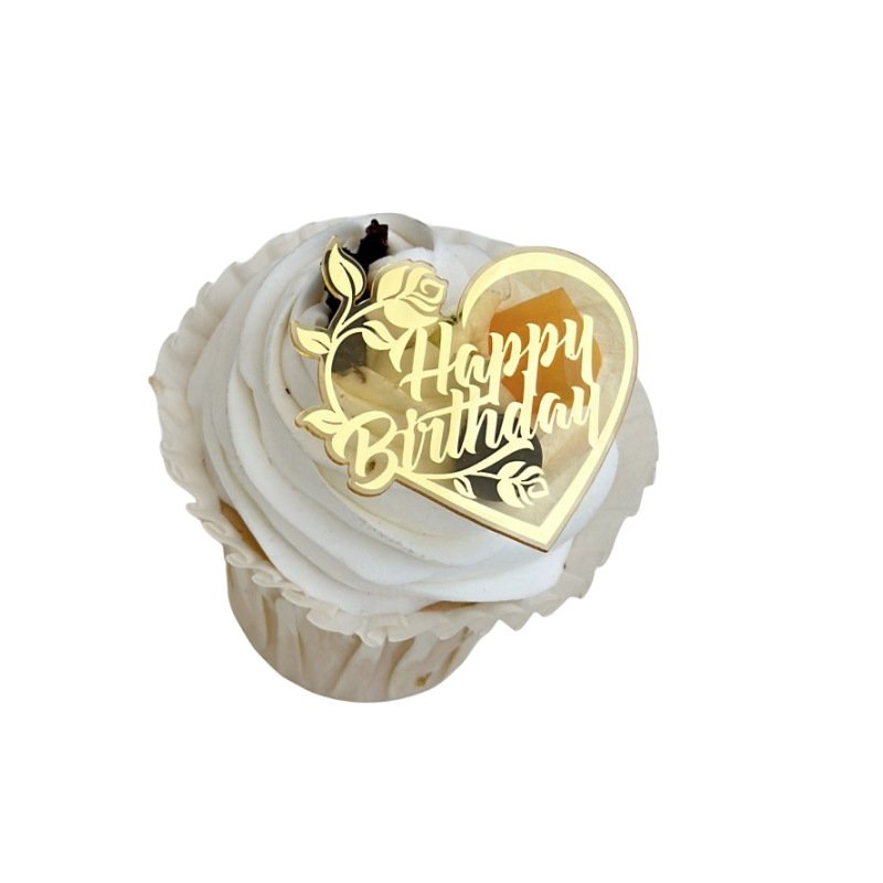 Ychon wholesale cheap gold pink love shape acrylic cake decorations happy anniversary birthday motner's day accessories