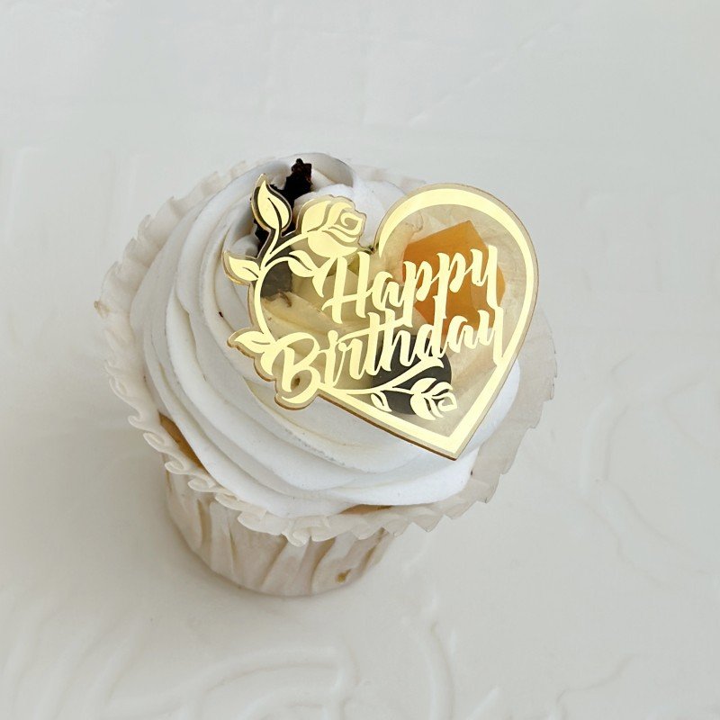 Ychon wholesale cheap gold pink love shape acrylic cake decorations happy anniversary birthday motner's day accessories