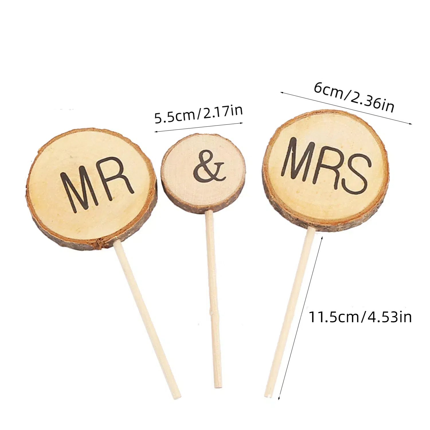 3 Pcs Mr&Mrs Toppers Natural Wood Cake Decoration Chic Rustic Wedding Mr Mrs for Couple Sweetheart Party Anniversary Birthday
