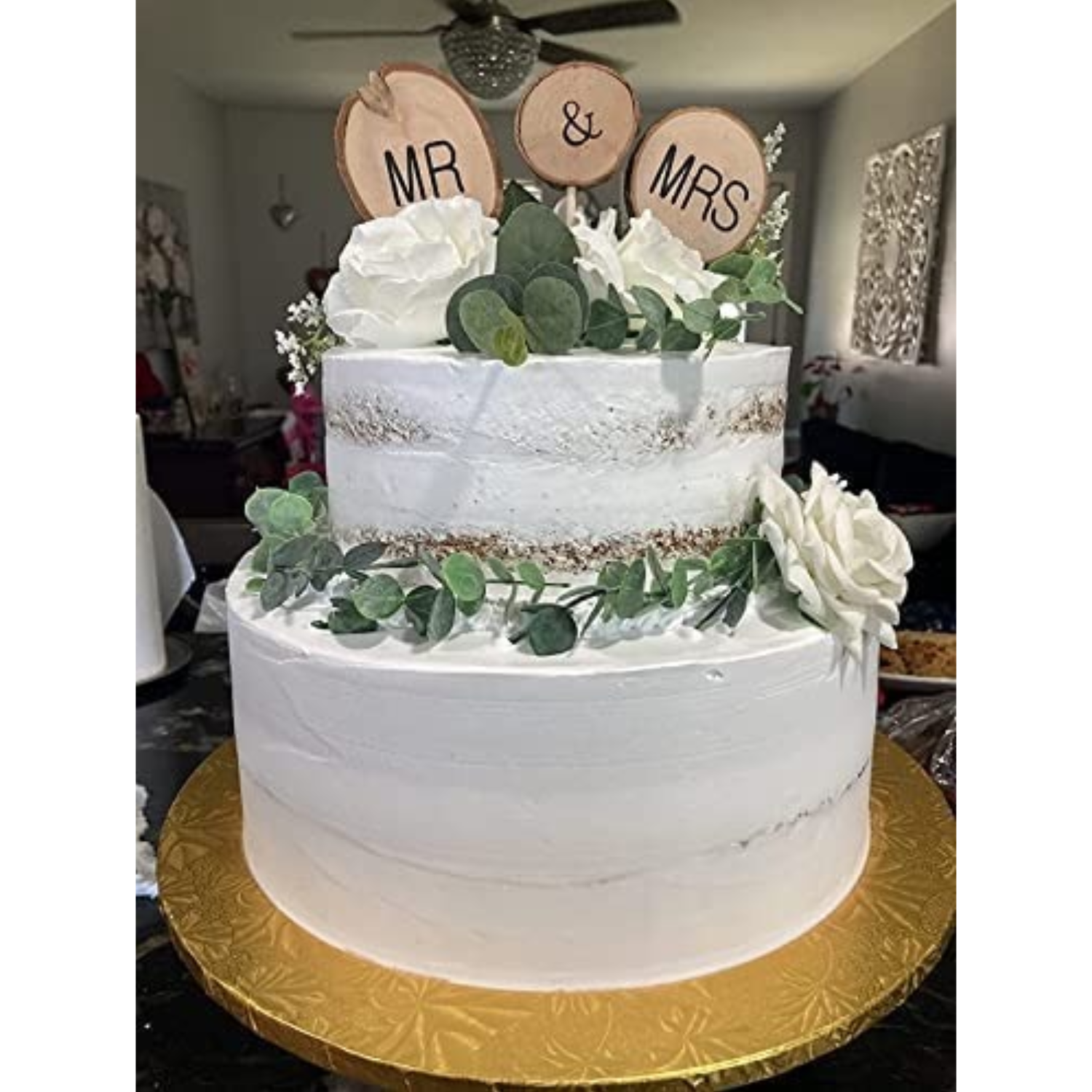 3 Pcs Mr&Mrs Toppers Natural Wood Cake Decoration Chic Rustic Wedding Mr Mrs for Couple Sweetheart Party Anniversary Birthday