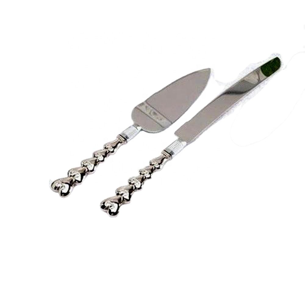 wedding cake Server set Stainless Steel cake Server With Silver Heart Chain Design Handmade Handle cake Server
