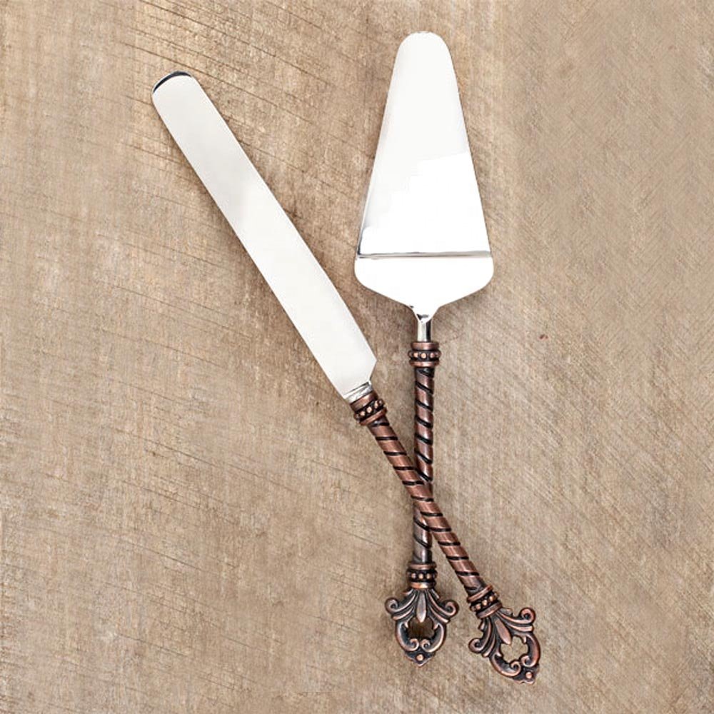 wedding cake Server set Stainless Steel cake Server With Silver Heart Chain Design Handmade Handle cake Server