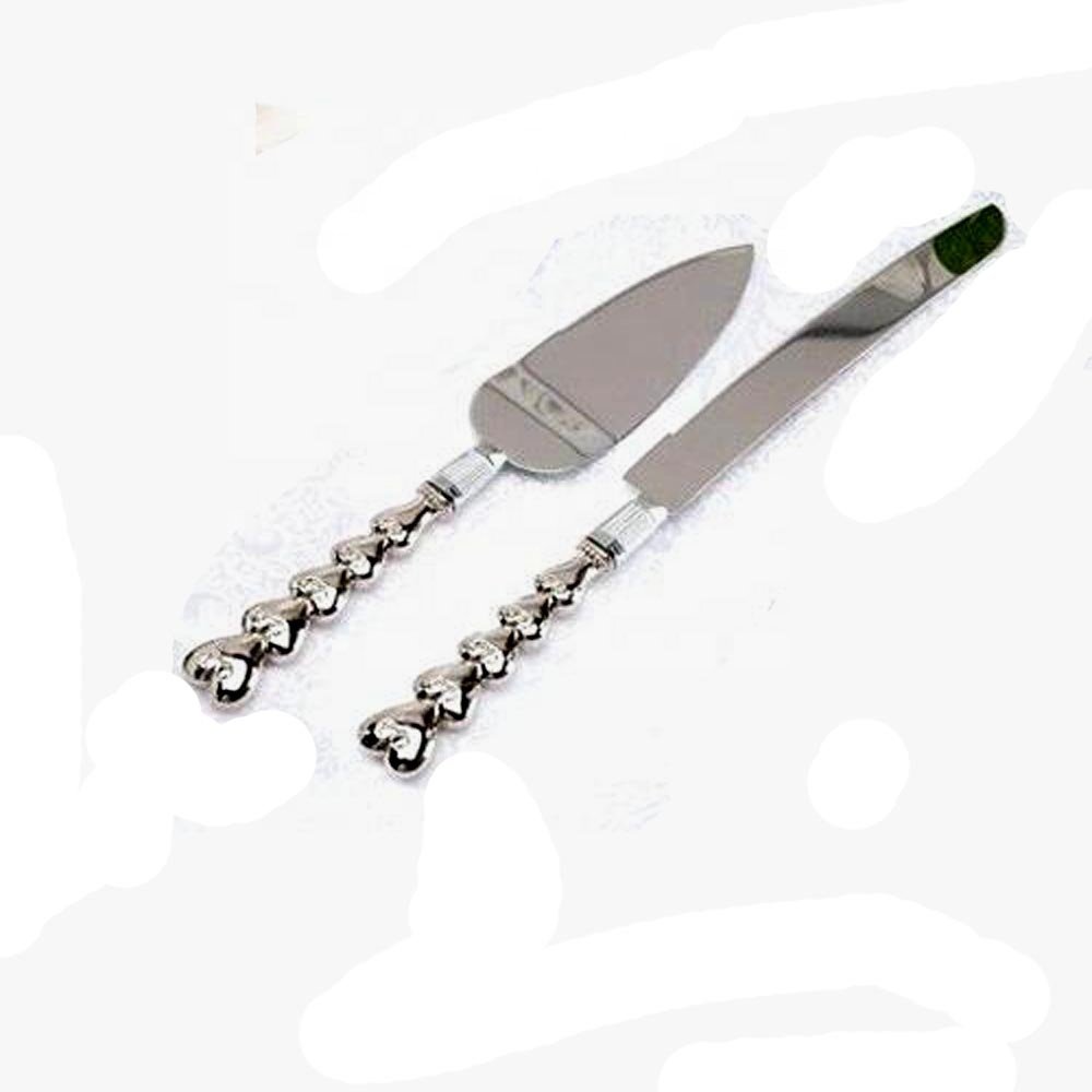 wedding cake Server set Stainless Steel cake Server With Silver Heart Chain Design Handmade Handle cake Server