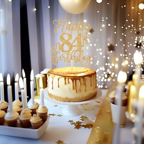 Cake Topper Happy Birthday with Happy 84th Birthday Cake Pick for Cheers to 84 Years 84th Happy Birthday Party Supplies