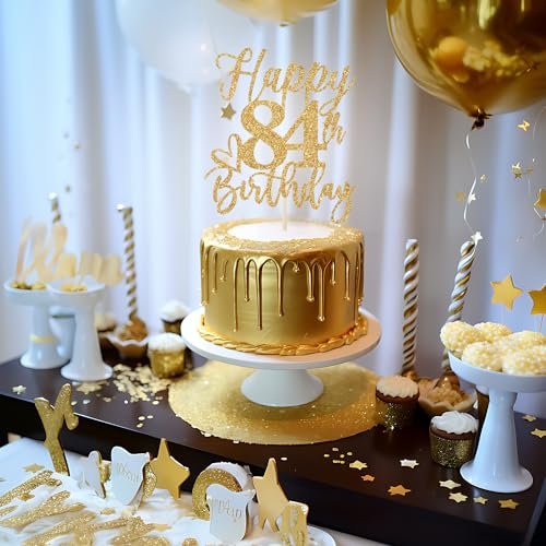 Cake Topper Happy Birthday with Happy 84th Birthday Cake Pick for Cheers to 84 Years 84th Happy Birthday Party Supplies