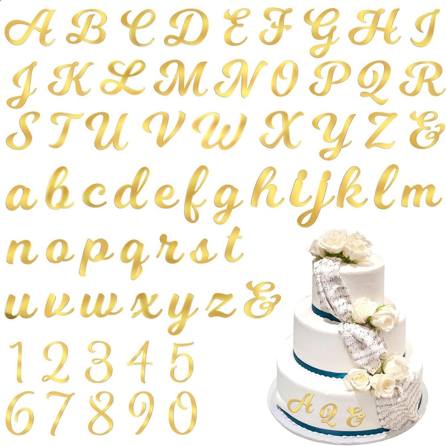 64pcs Gold Acrylic Cake Topper 0-9 Numbers A-Z Letters DIY Personalized Birthday Cake Decorating Custom Birthday Party Supplies