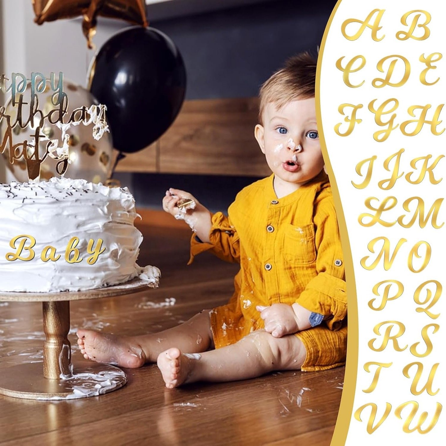 64pcs Gold Acrylic Cake Topper 0-9 Numbers A-Z Letters DIY Personalized Birthday Cake Decorating Custom Birthday Party Supplies