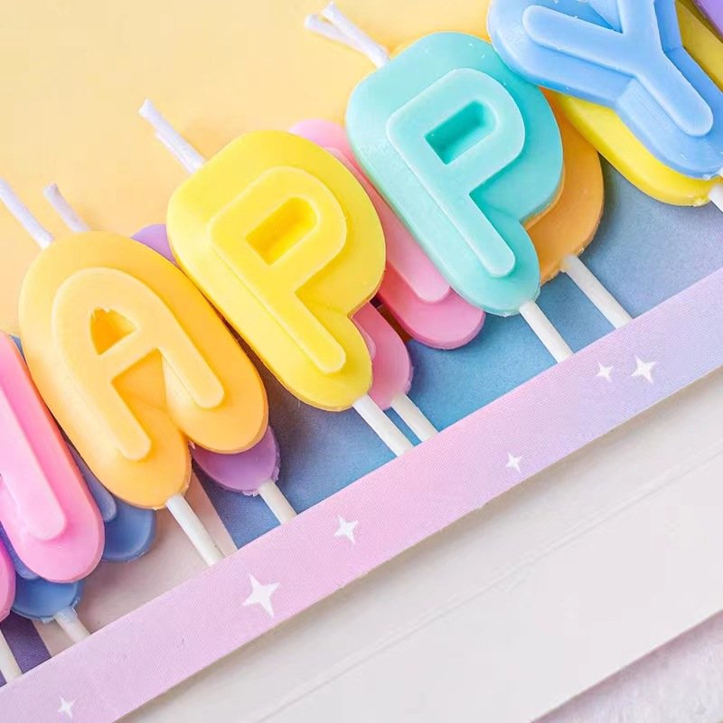 birthday candles Colorful children's party English letters happy cartoon Happy