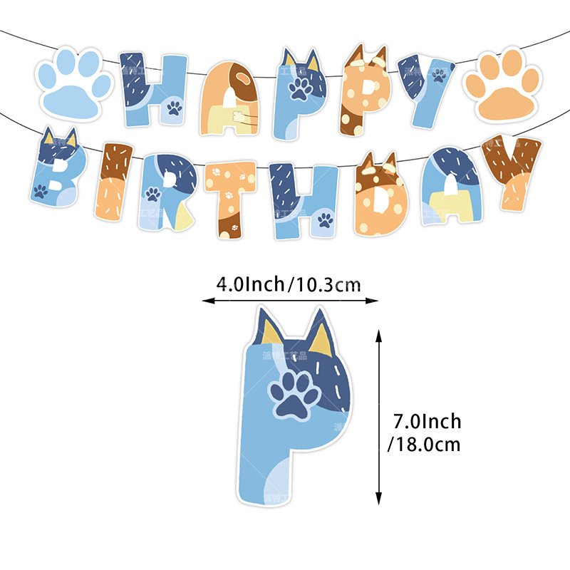Cute Kids Yellow White Blue Cartoon Dog Banner Printed Balloon Cake Fork Birthday Party Decoration