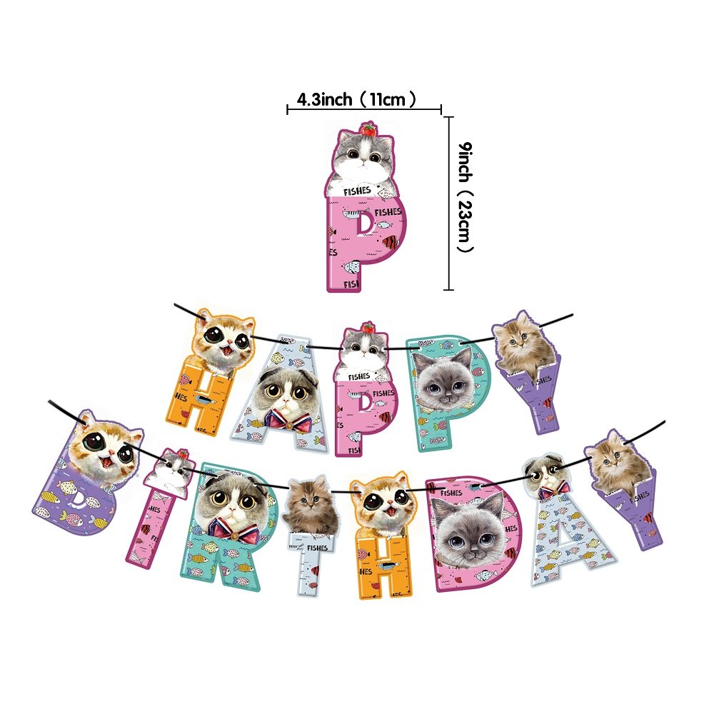 Cat Birthday Party Supplies Cat party Decorations, Includes Cat Party Banner, Cat Cake Topper, Cat Cupcake Topper, Cat Balloons