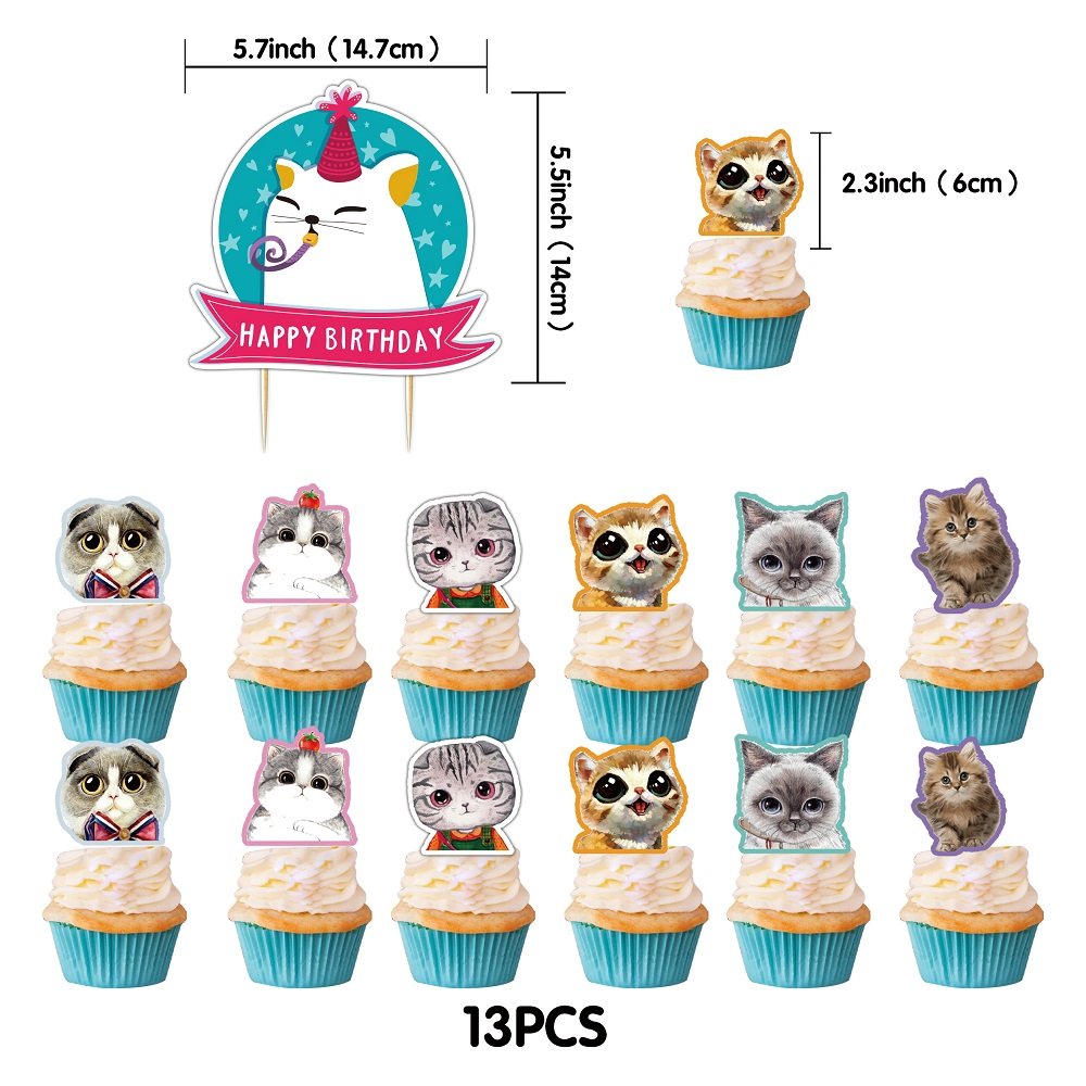 Cat Birthday Party Supplies Cat party Decorations, Includes Cat Party Banner, Cat Cake Topper, Cat Cupcake Topper, Cat Balloons