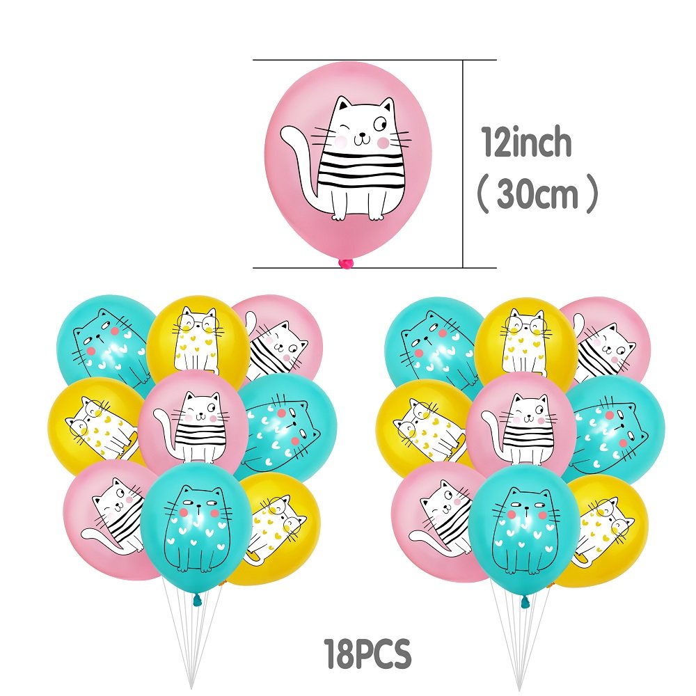 Cat Birthday Party Supplies Cat party Decorations, Includes Cat Party Banner, Cat Cake Topper, Cat Cupcake Topper, Cat Balloons