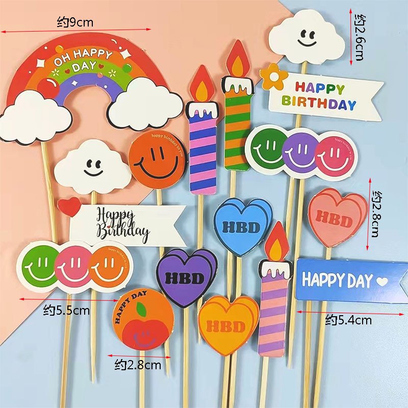 Cake Insert HBD Smile Rainbow Candle Insert Card