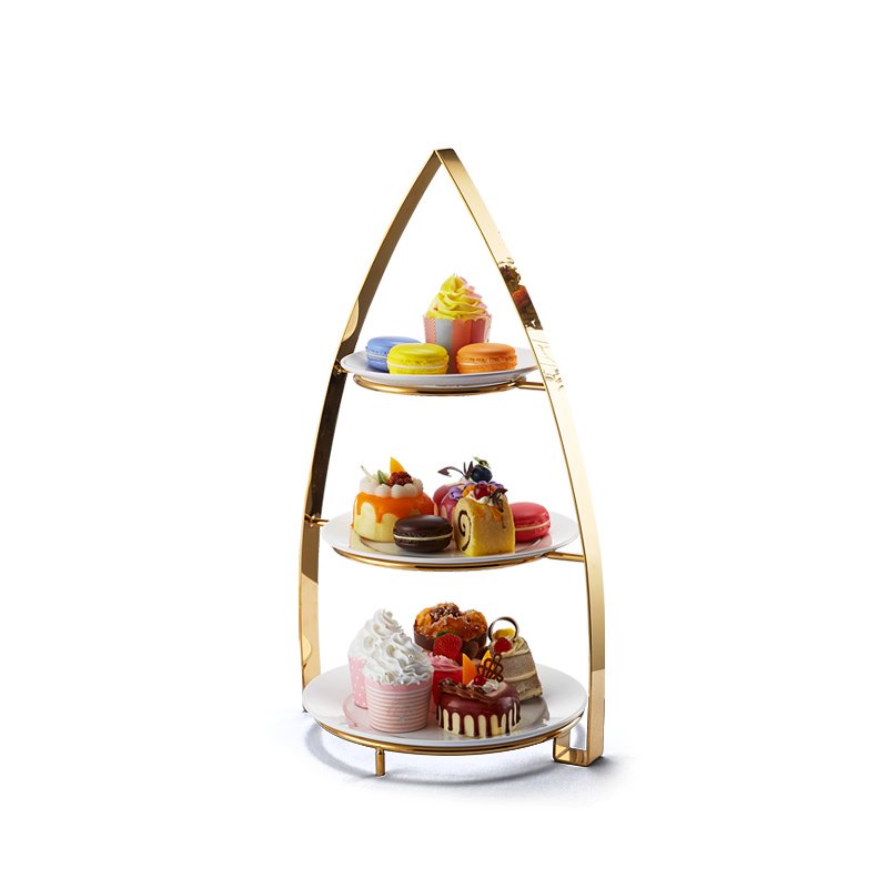 Factory custom designed luxury high quality hotel banquet wedding buffecake stand luxury standing cake display golden cake stand