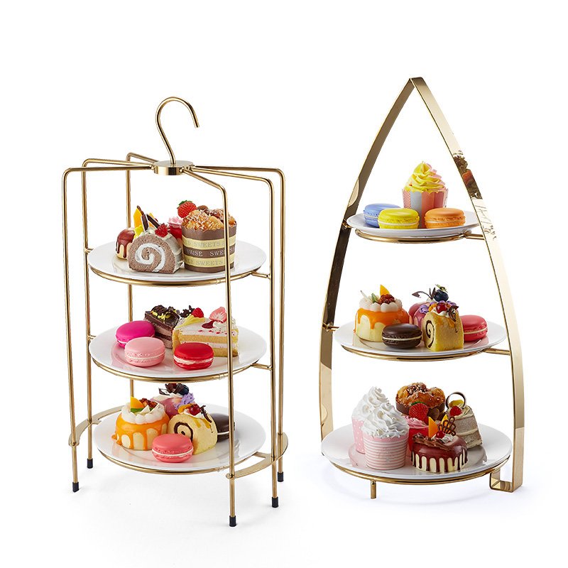 Factory custom designed luxury high quality hotel banquet wedding buffecake stand luxury standing cake display golden cake stand