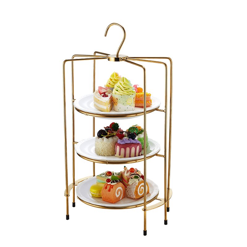 Factory custom designed luxury high quality hotel banquet wedding buffecake stand luxury standing cake display golden cake stand
