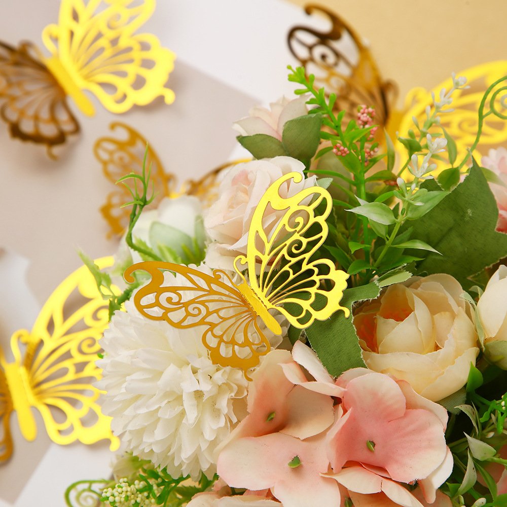 Hot selling wholesale price cake decorations butterflies party supplies birthday decoration 3D gold butterflies cake topper