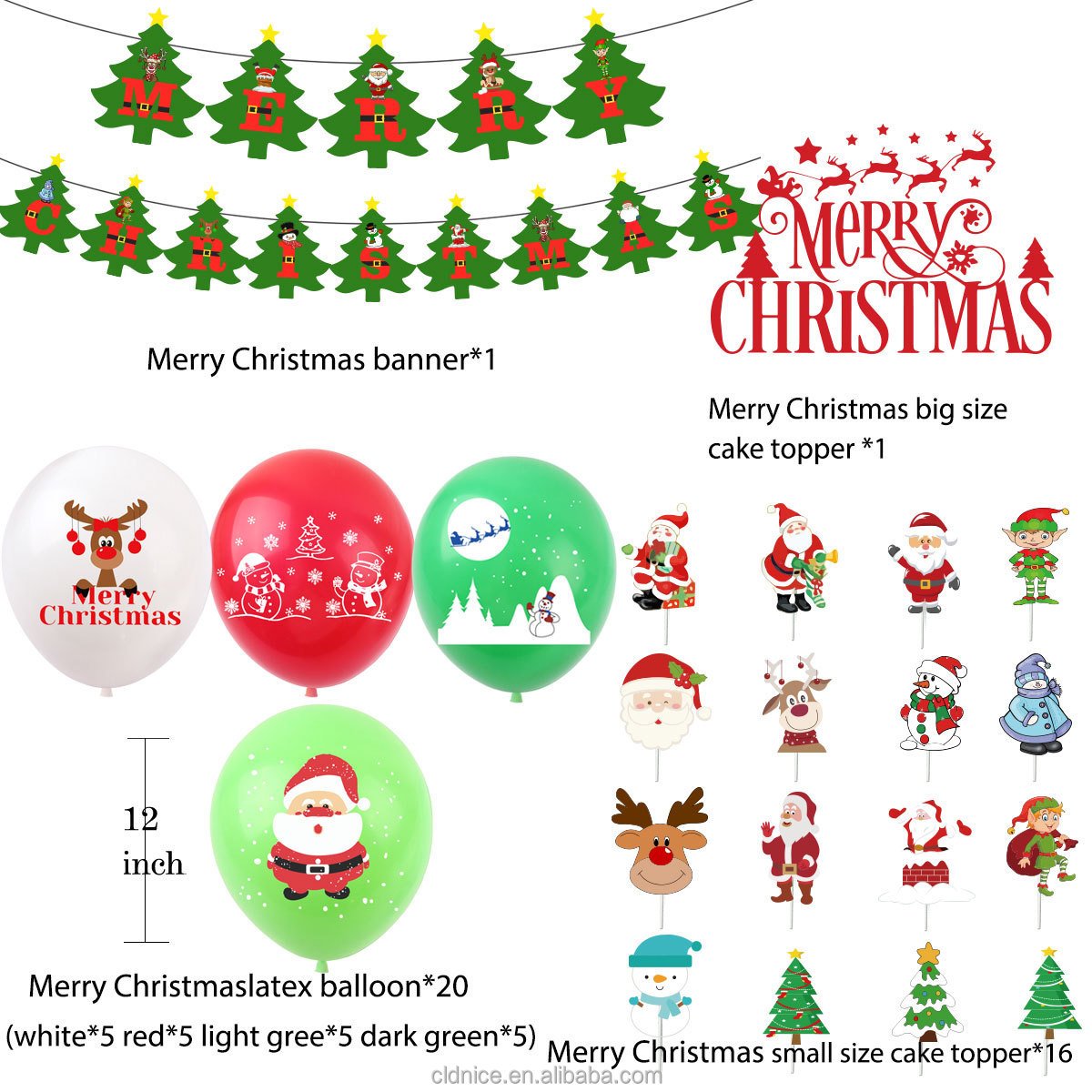 Nice Christmas Theme Latex Balloon Birthday Banner Cake Topper Party Decorations Supplies