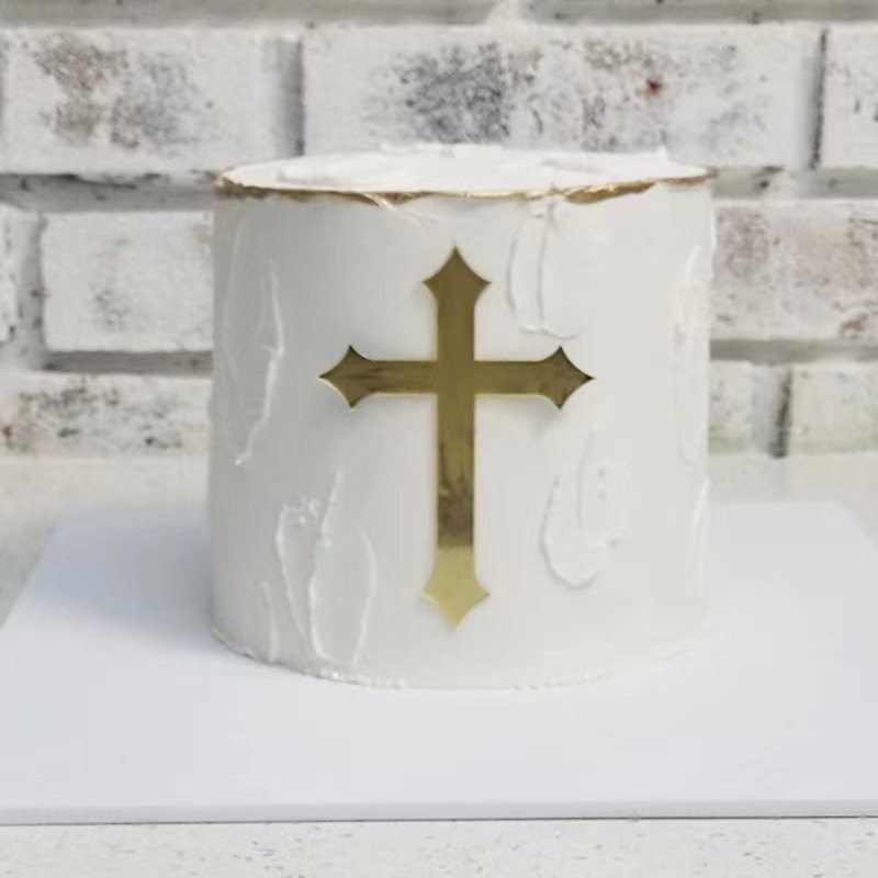Mirror gold acrylic cross cake decoration for baby baptism communion themed party decoration plugin