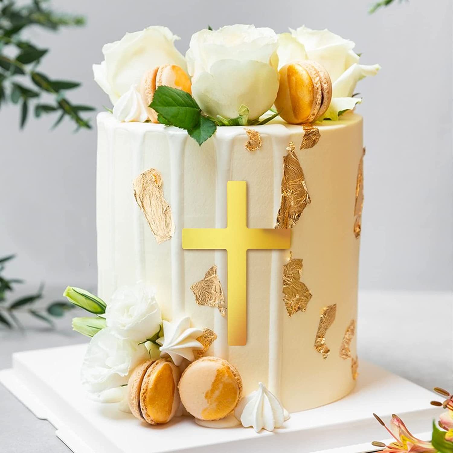 Mirror gold acrylic cross cake decoration for baby baptism communion themed party decoration plugin