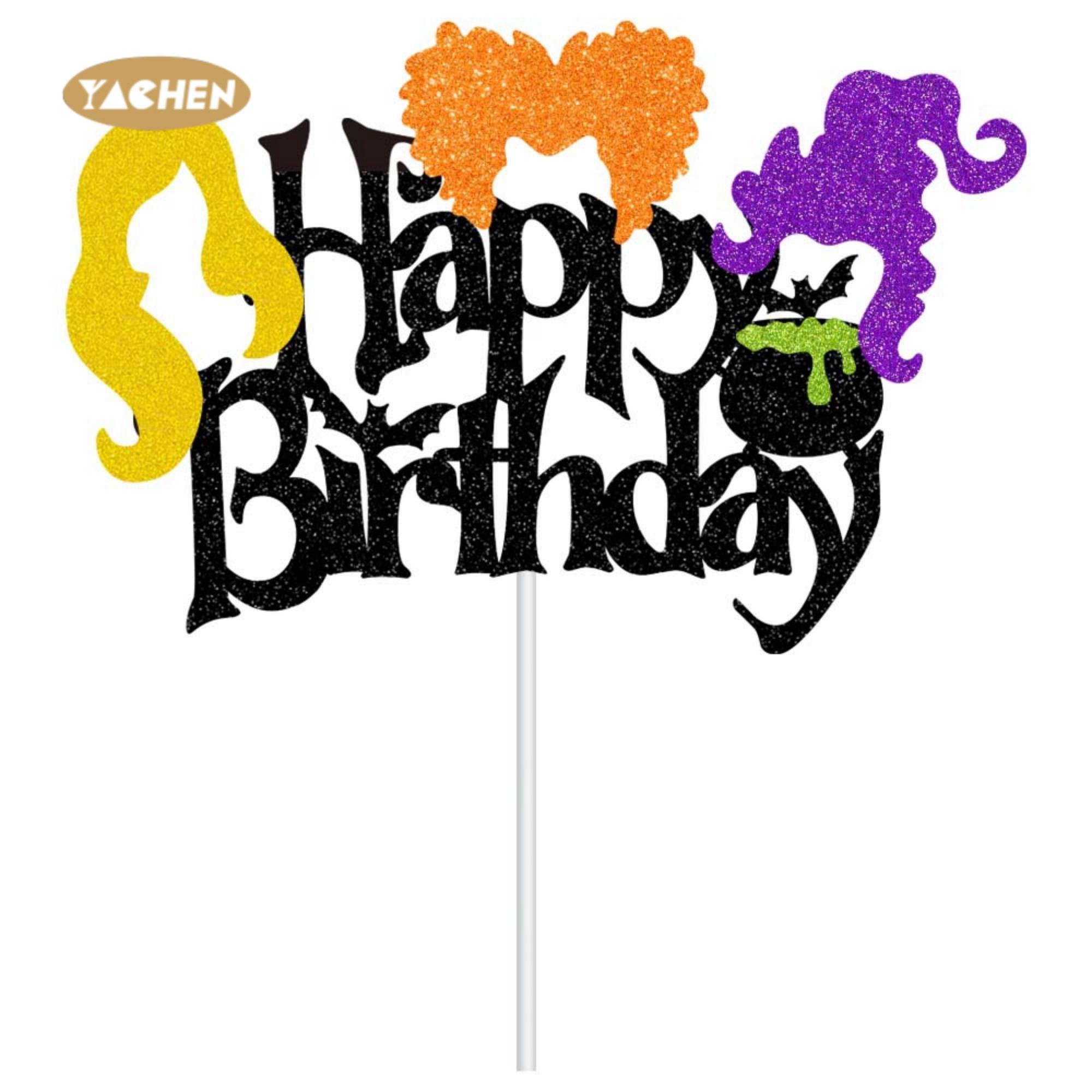 Yachen Witch Birthday Party Decoration Supplies Hanging Happy Birthday Banner Halloween Hocus Pocus Witches Garland Cake Topper