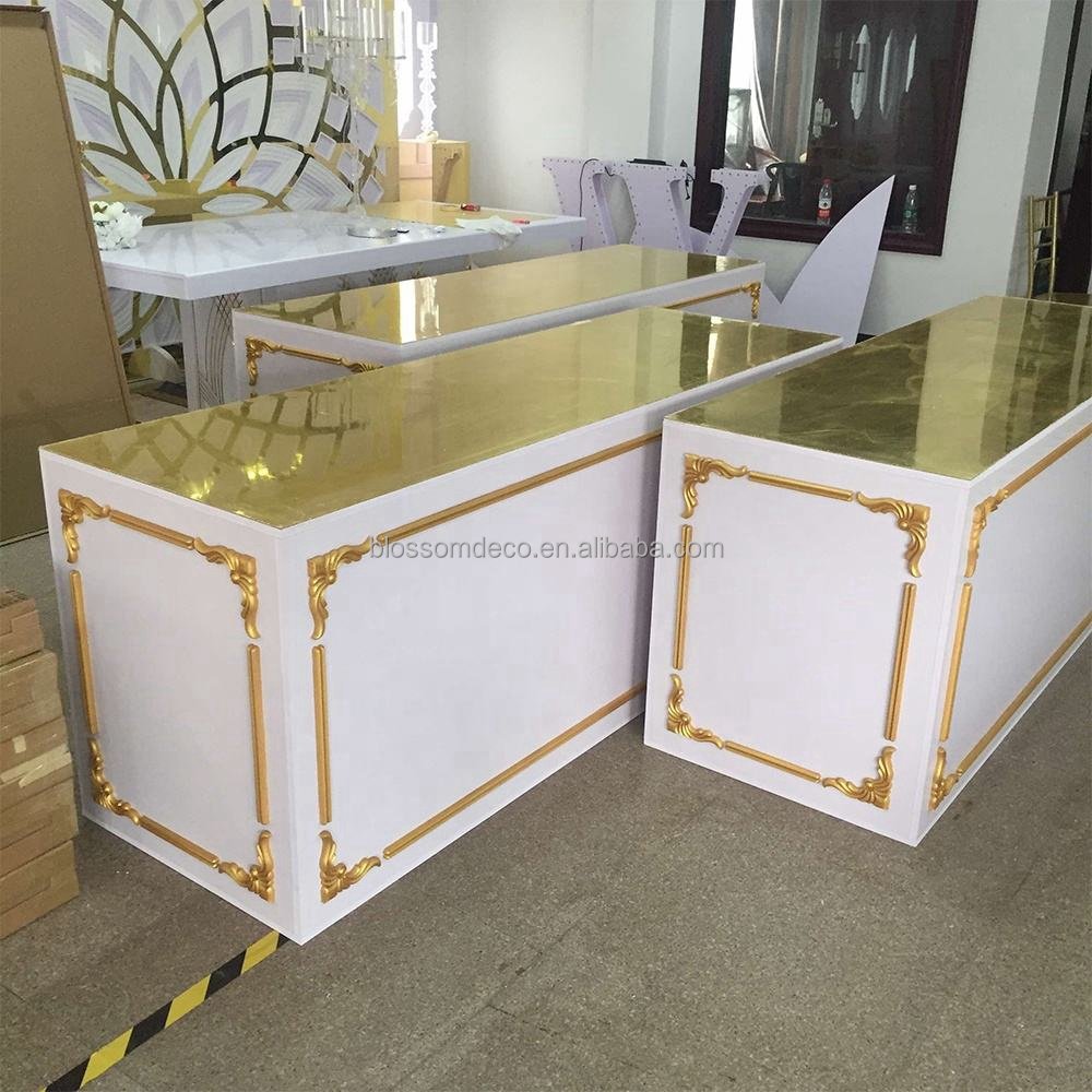 White glossy bridal table Luxury royal style rectangular gold pvc white acrylic wedding decoration