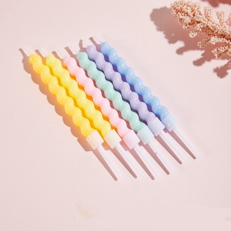 LEMON 6 Pcs Makaron Rainbow Ins Cake Candle Spiral Curve Cake Topper Valentine'S Day Wedding Birthday Party Decorations Supplies