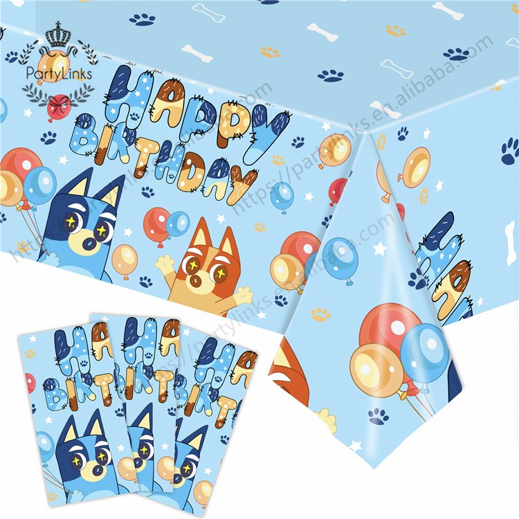 Hot Cartoon Blue family Dog Birthday Party Supply Disposable Banner Cake Topper Hanging Flag Balloons Set Birthday Decorations