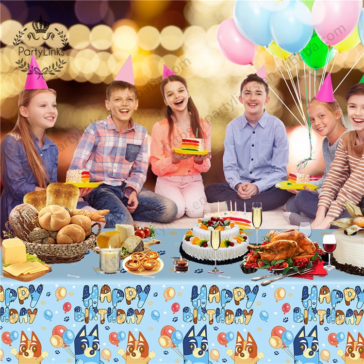 Hot Cartoon Blue family Dog Birthday Party Supply Disposable Banner Cake Topper Hanging Flag Balloons Set Birthday Decorations