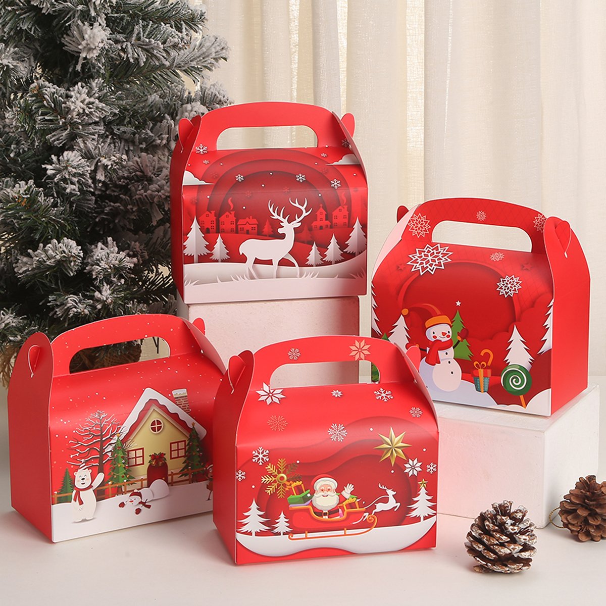 New Style Christmas Candy Box Kraft Paper Creative Santa Claus Gift Bag Christmas Cake Box Party Decor Supplies