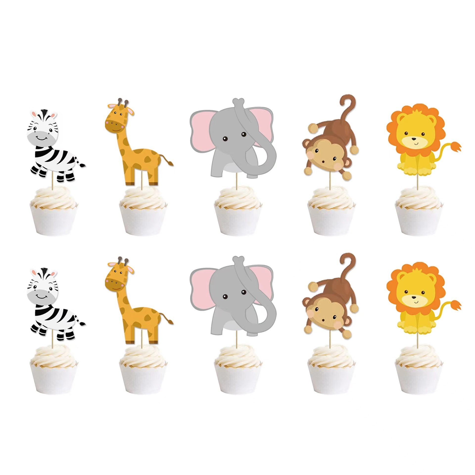 3-piece Jungle Animals High Quality Paper Factory Birthday Flag Cartoon Animal Banner Cake Insert Decorative Party Supplies Suit