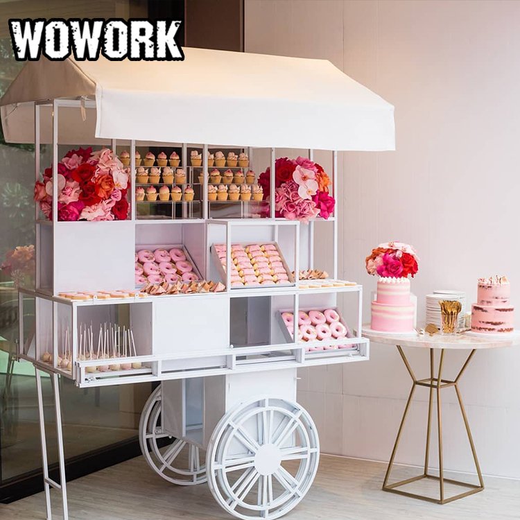 2024 WOWORK wholesale marriage outdoor backdrop party supplies iron metal flower candy cart for wedding birthday event decor
