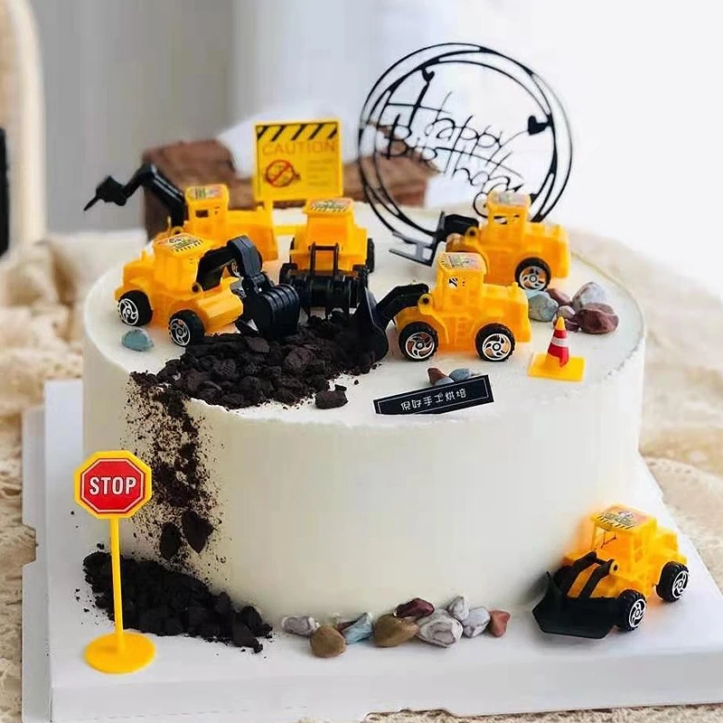 Engineering Construction Cake Topper 0-9 Birthday Party Tractor Truck Cake Decor Kids One Year 1st Birthday Boy Baby Shower Cake