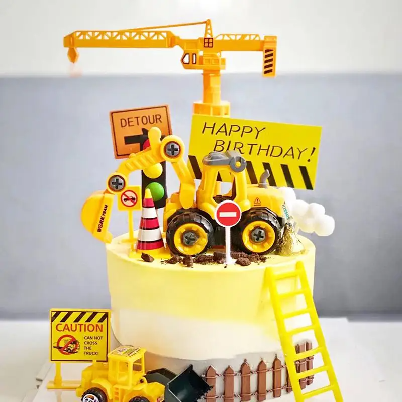 Engineering Construction Cake Topper 0-9 Birthday Party Tractor Truck Cake Decor Kids One Year 1st Birthday Boy Baby Shower Cake